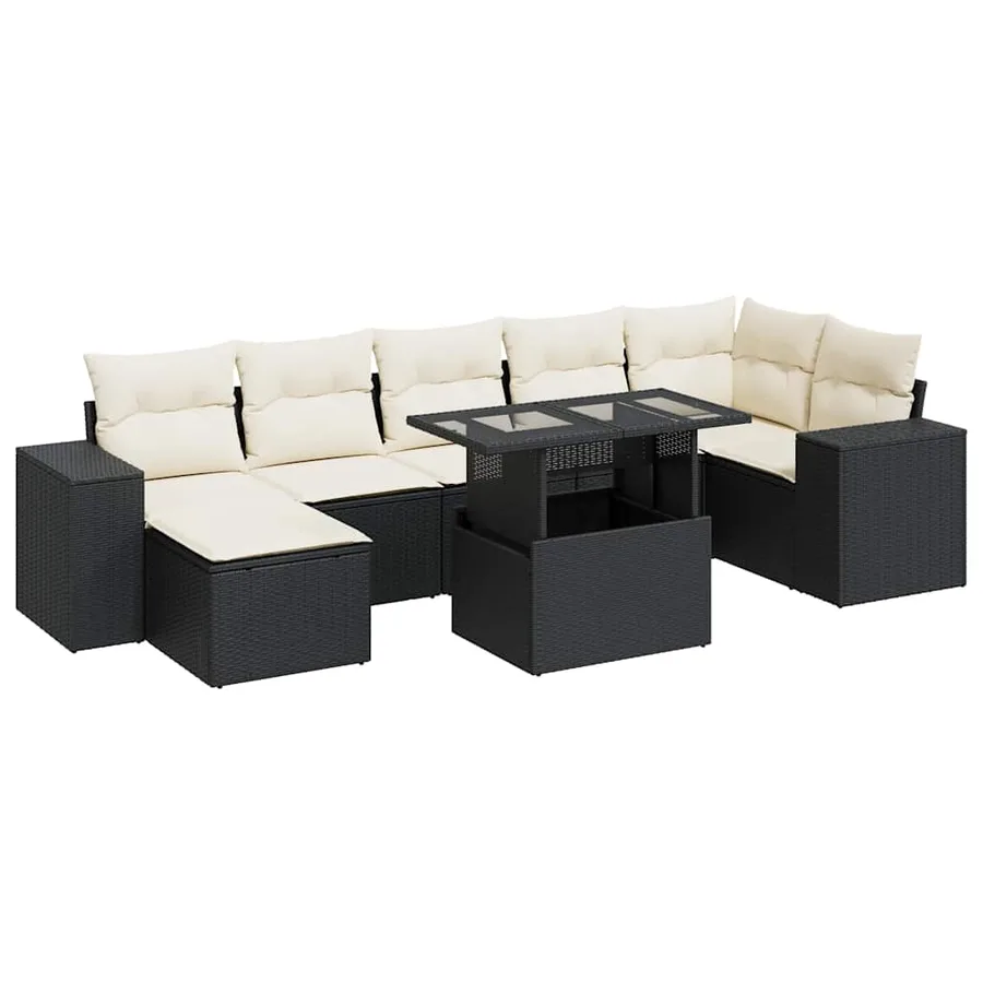 Salon de jardin 8 pcs avec coussins noir résine tressée - 2