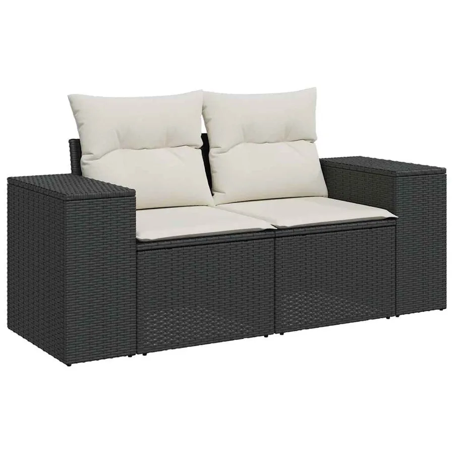 Salon de jardin 8 pcs avec coussins noir résine tressée - 3