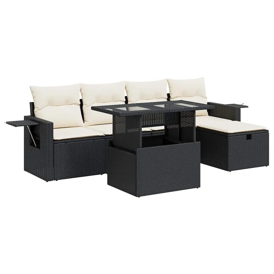 Salon de jardin 6 pcs avec coussins noir résine tressée - 2