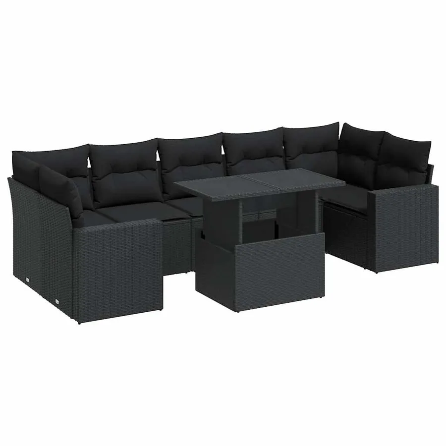 Salon de jardin 8 pcs avec coussins noir résine tressée - 2
