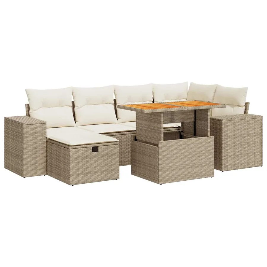 Salon de jardin avec coussins 8 pcs beige résine tressée acacia - 2