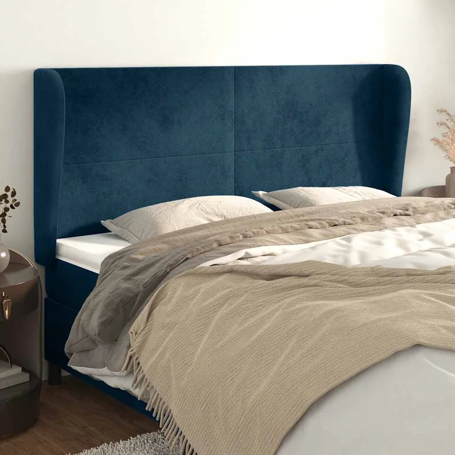 Tête de lit avec oreilles Bleu foncé 183x23x118/128 cm Velours