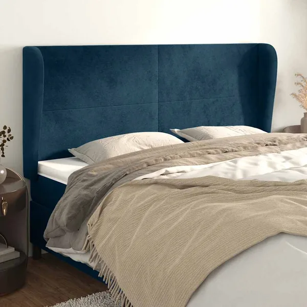 Tête de lit avec oreilles Bleu foncé 183x23x118/128 cm Velours