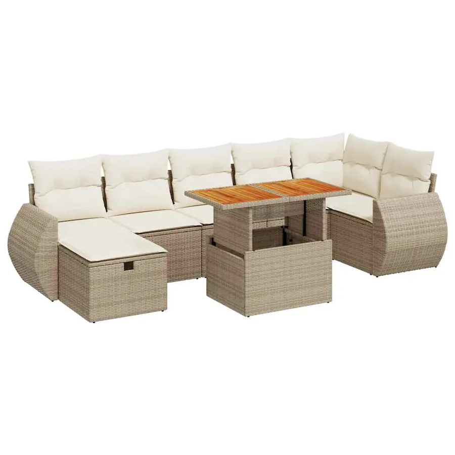Salon de jardin avec coussins 5 pcs beige résine tressée acacia - 2