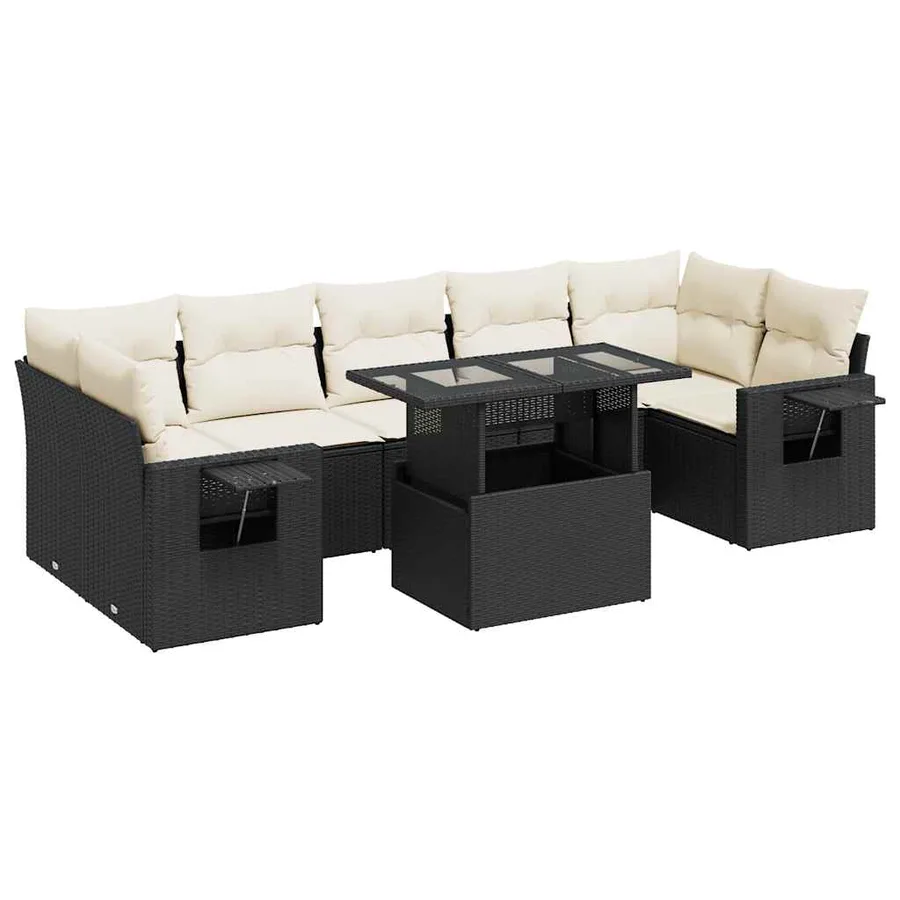Salon de jardin 8 pcs avec coussins noir résine tressée - 2