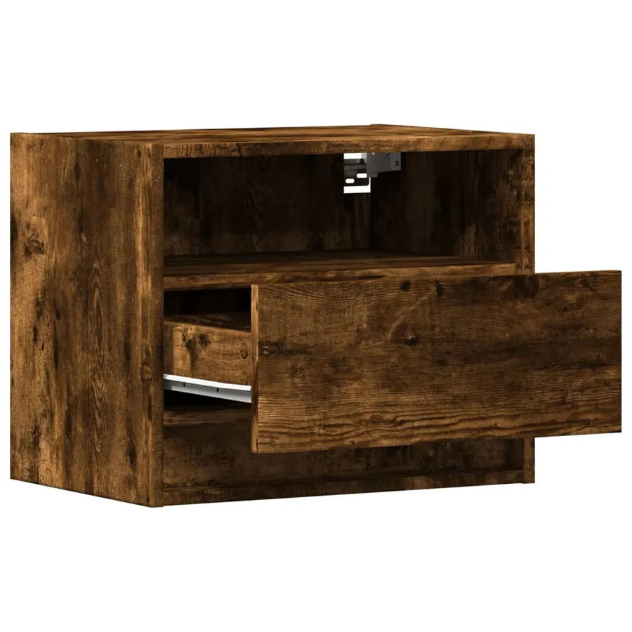 Table de chevet murale avec lumières LED chêne fumé - 7