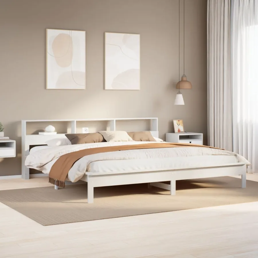Cadre de lit sans matelas blanc 200x200 cm bois massif de pin