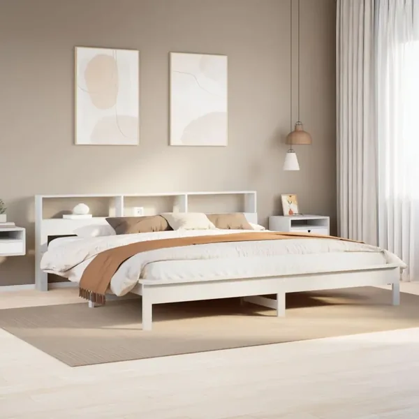 Cadre de lit sans matelas blanc 200x200 cm bois massif de pin