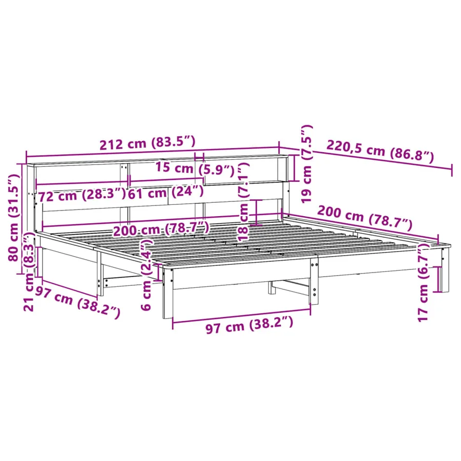 Cadre de lit sans matelas blanc 200x200 cm bois massif de pin - 9
