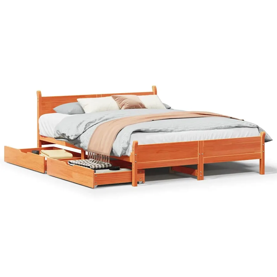 Cadre de lit sans matelas cire marron 135x190cm bois pin massif
