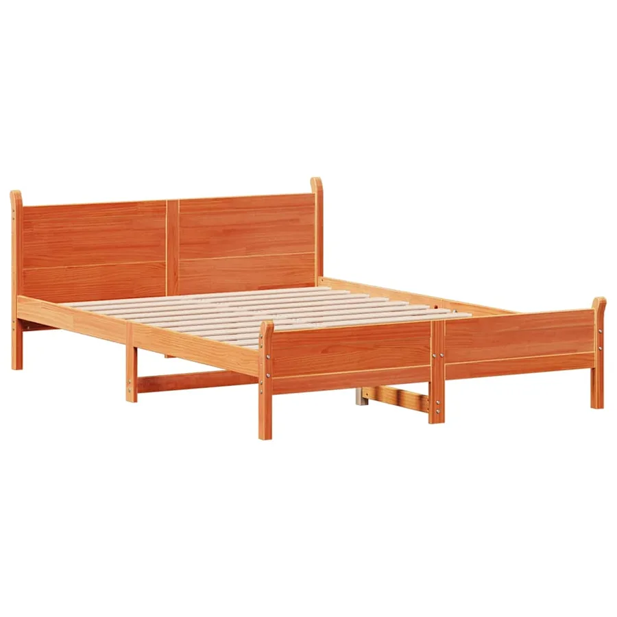 Cadre de lit sans matelas cire marron 135x190cm bois pin massif - 5