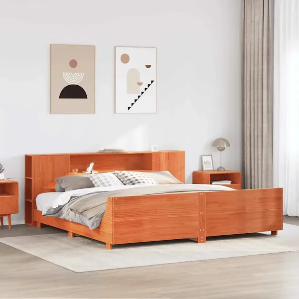 Cadre de lit sans matelas cire marron 200x200cm bois pin massif