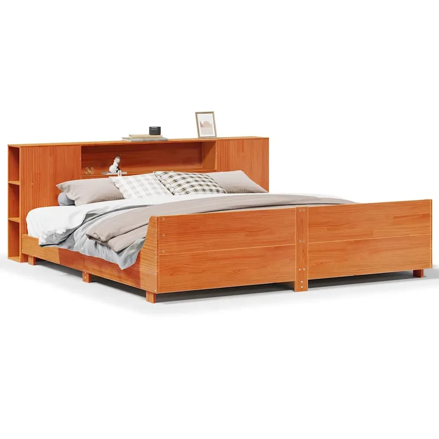 Cadre de lit sans matelas cire marron 200x200cm bois pin massif - 2