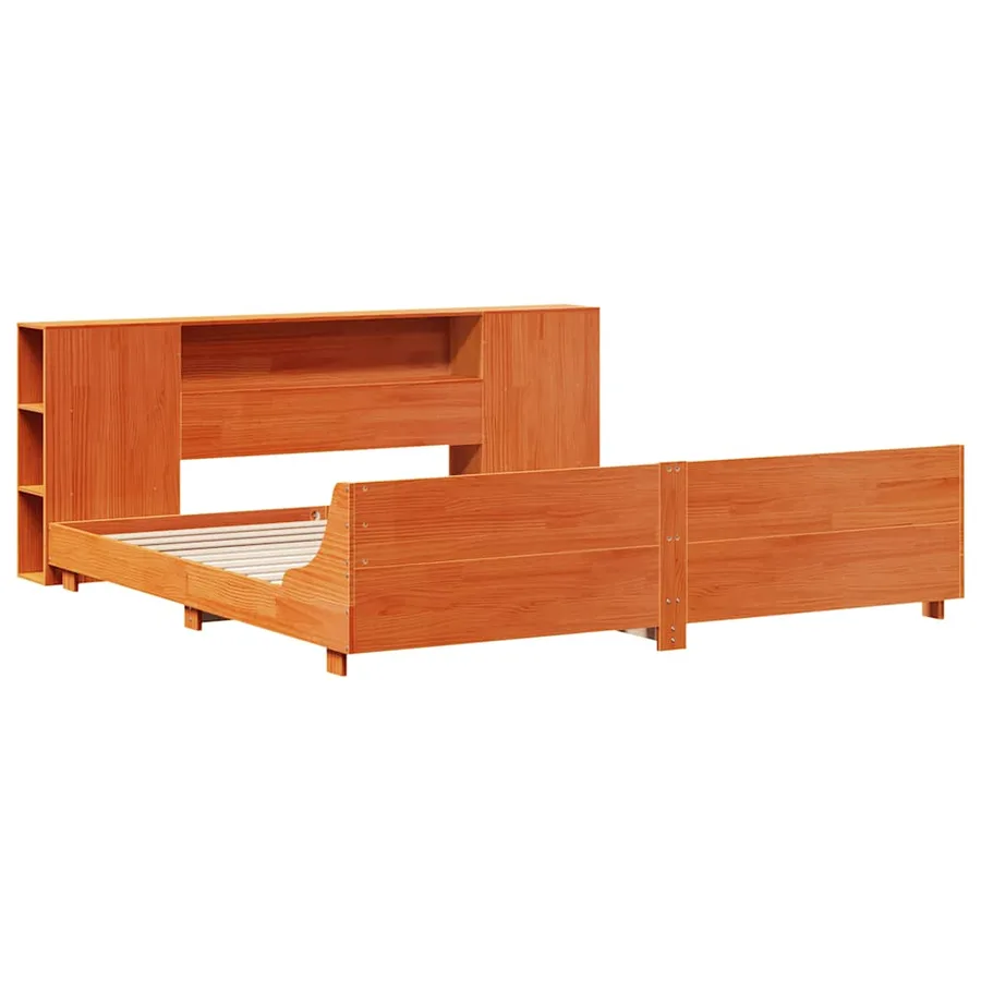 Cadre de lit sans matelas cire marron 200x200cm bois pin massif - 3