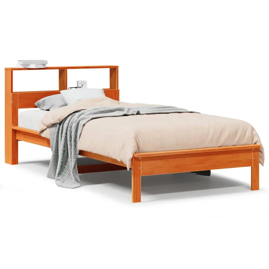 Lit bibliothèque sans matelas cire marron 90x200 cm pin massif - 2