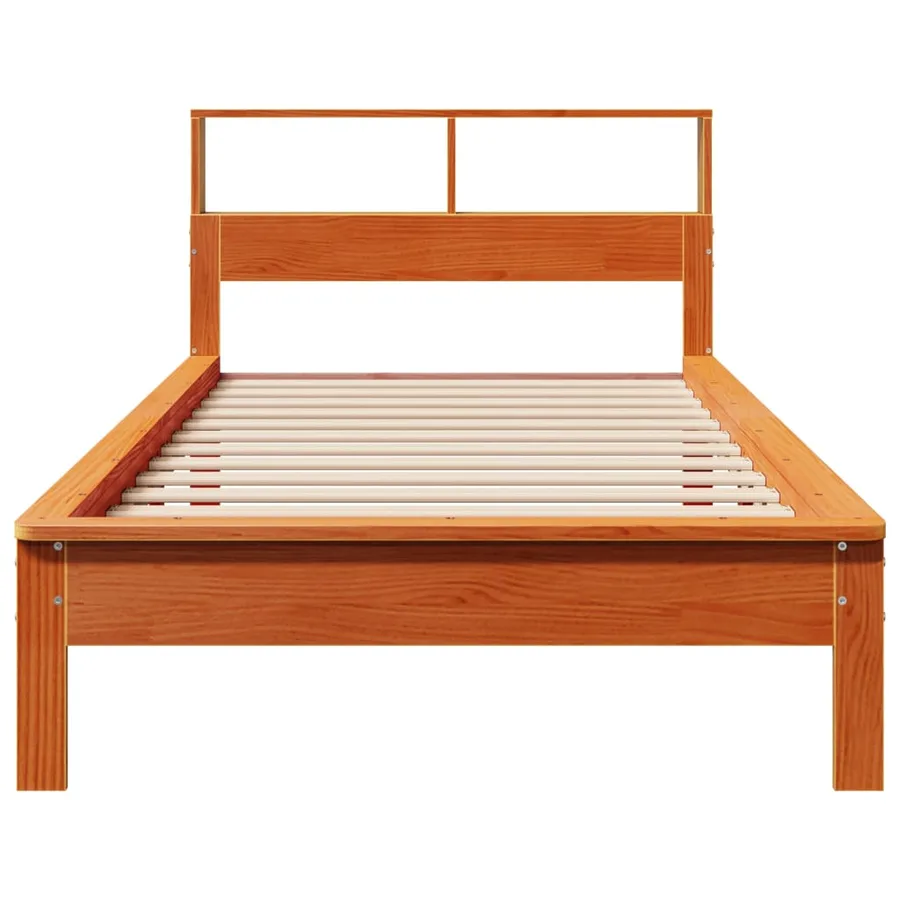 Lit bibliothèque sans matelas cire marron 90x200 cm pin massif - 4