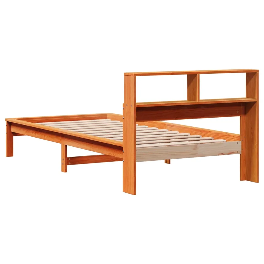 Lit bibliothèque sans matelas cire marron 90x200 cm pin massif - 6