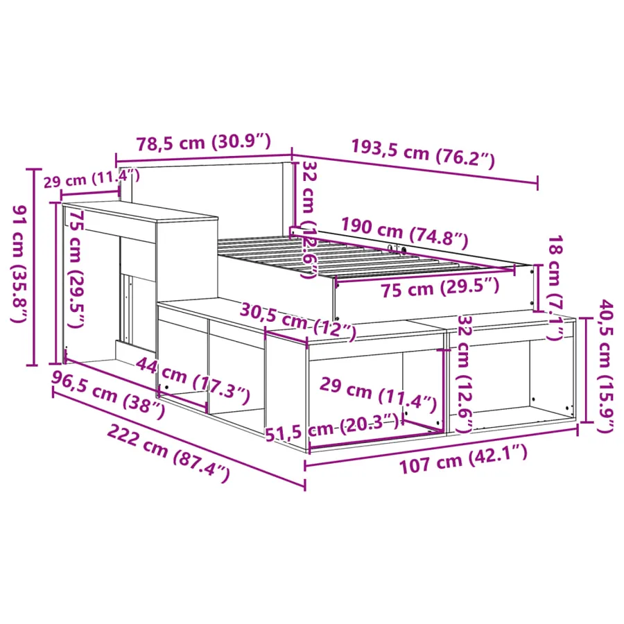 Cadre de lit sans matelas blanc 75x190 cm bois de pin massif - 12