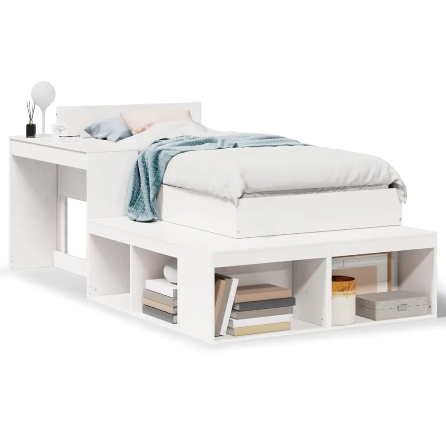 Cadre de lit sans matelas blanc 75x190 cm bois de pin massif - 2