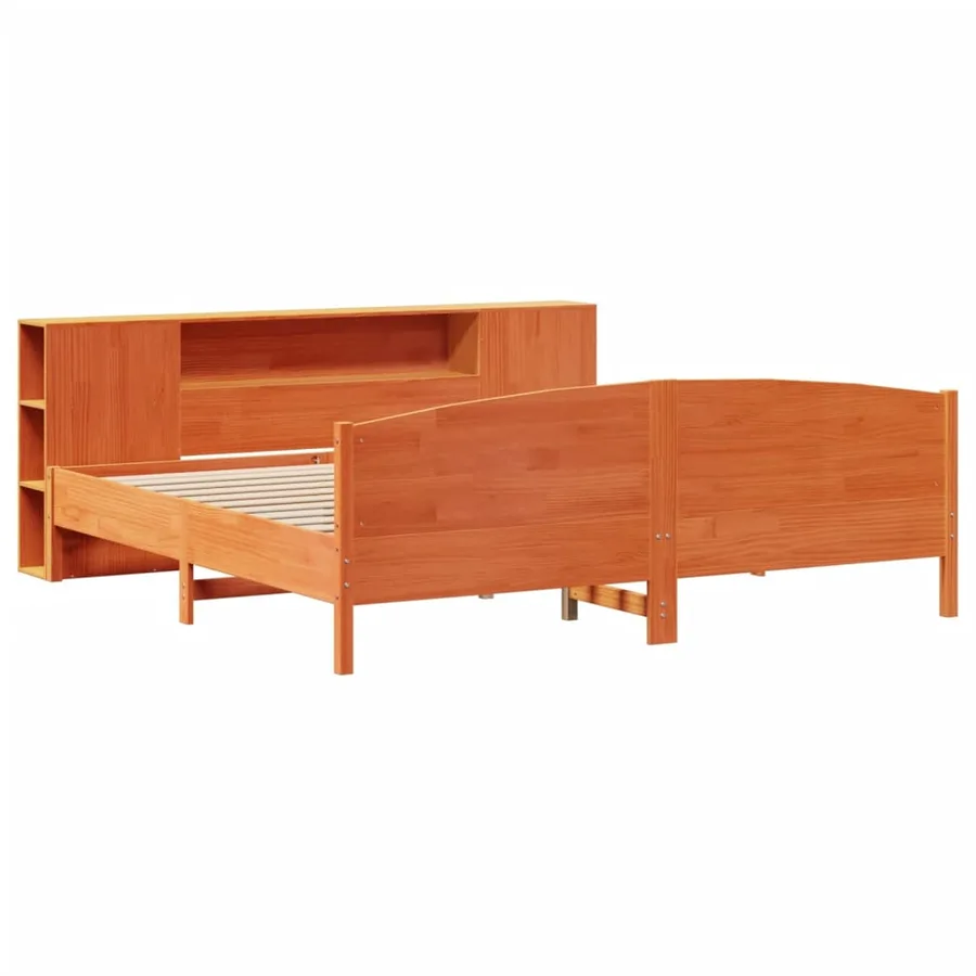 Lit bibliothèque sans matelas cire marron 200x200 cm pin massif - 3