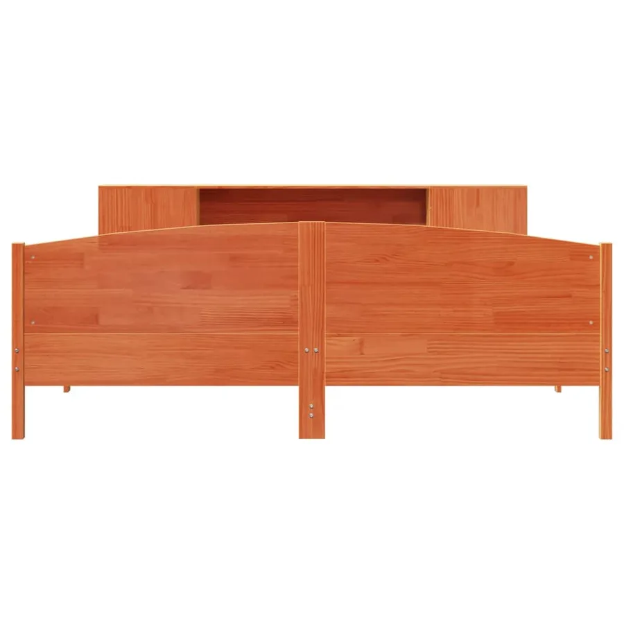 Lit bibliothèque sans matelas cire marron 200x200 cm pin massif - 4