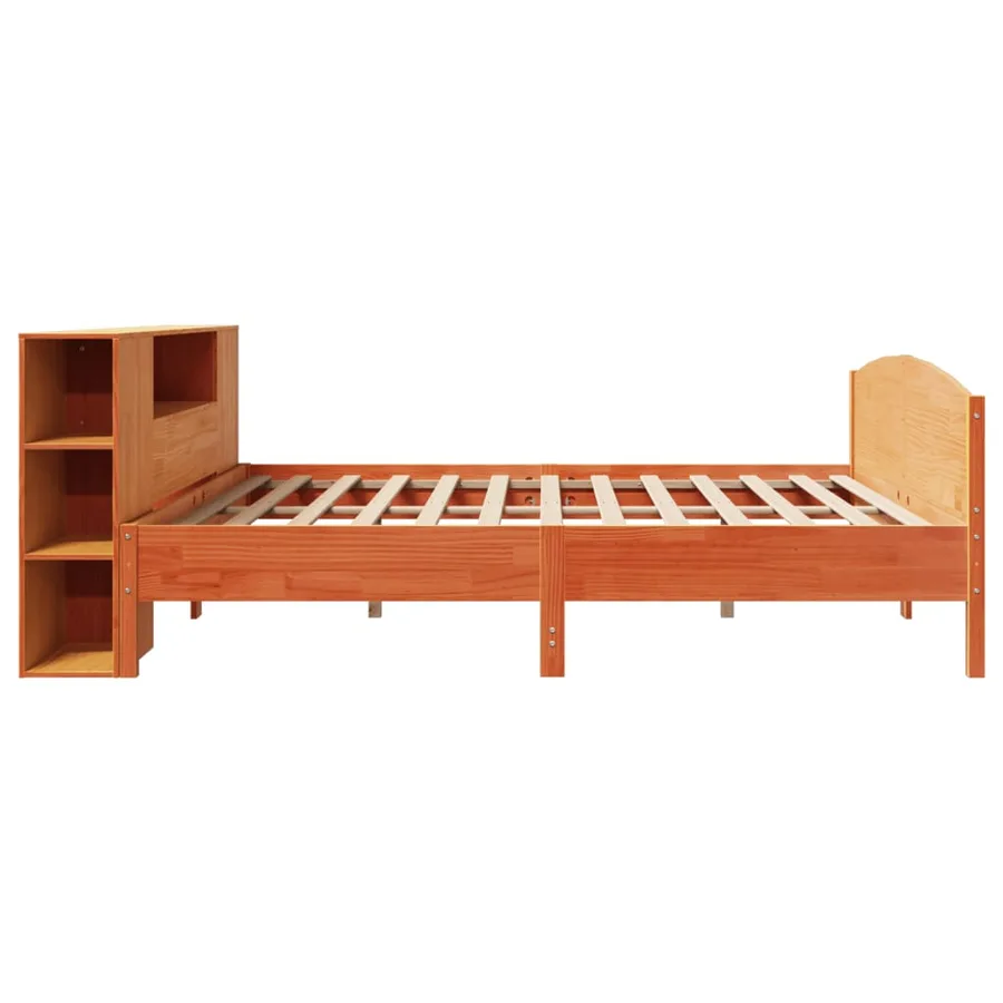 Lit bibliothèque sans matelas cire marron 200x200 cm pin massif - 5