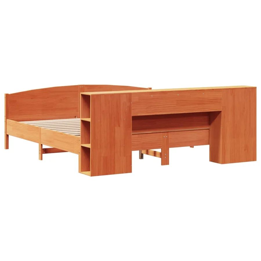 Lit bibliothèque sans matelas cire marron 200x200 cm pin massif - 6