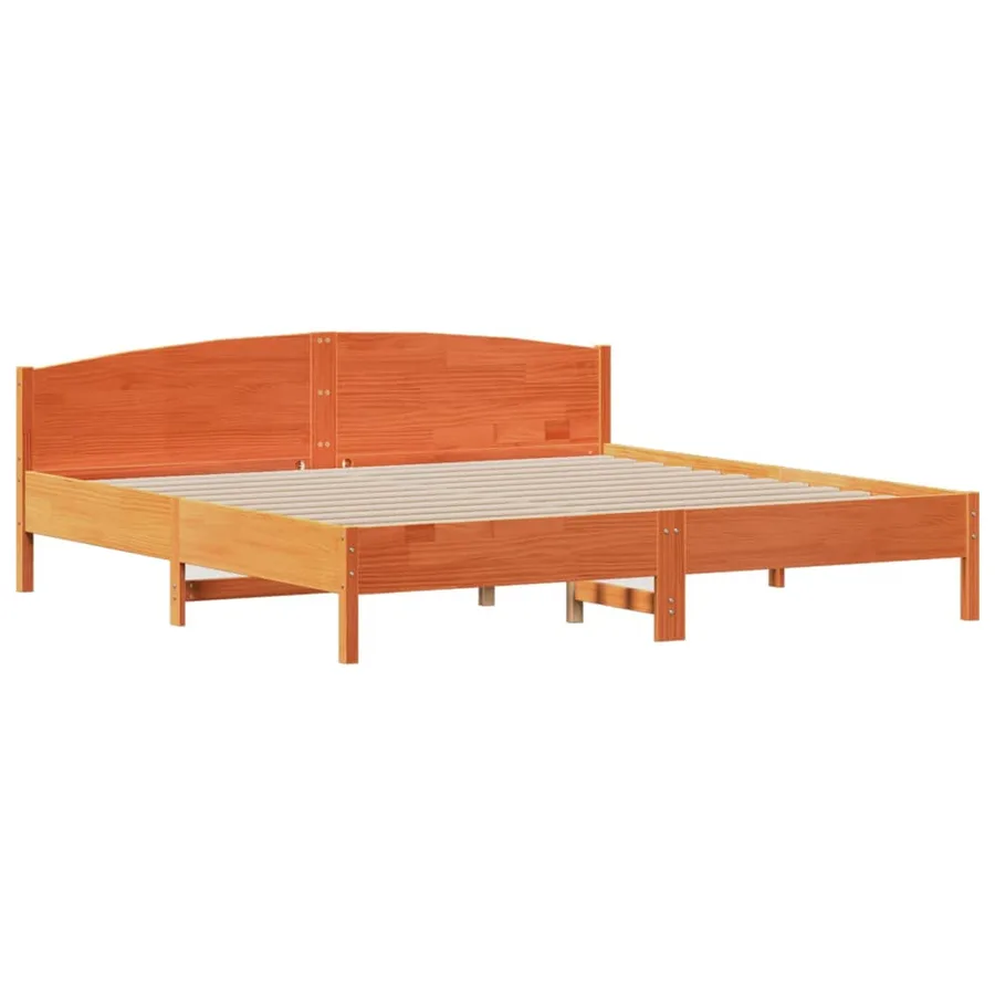 Lit bibliothèque sans matelas cire marron 200x200 cm pin massif - 8
