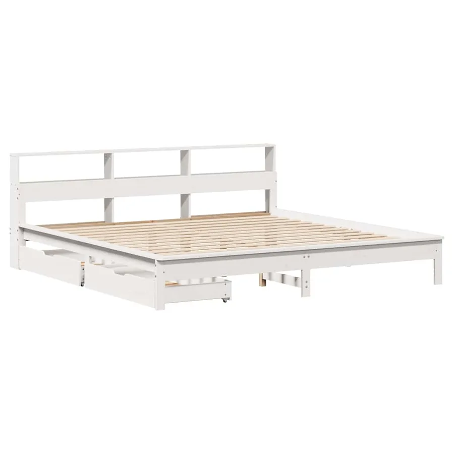 Lit bibliothèque sans matelas blanc 200x200 cm bois pin massif - 3