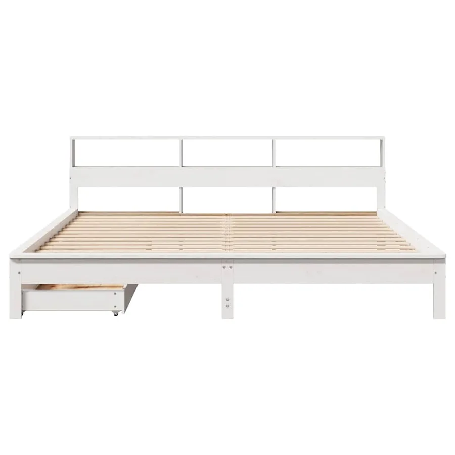 Lit bibliothèque sans matelas blanc 200x200 cm bois pin massif - 4