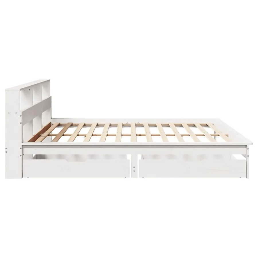 Lit bibliothèque sans matelas blanc 200x200 cm bois pin massif - 5