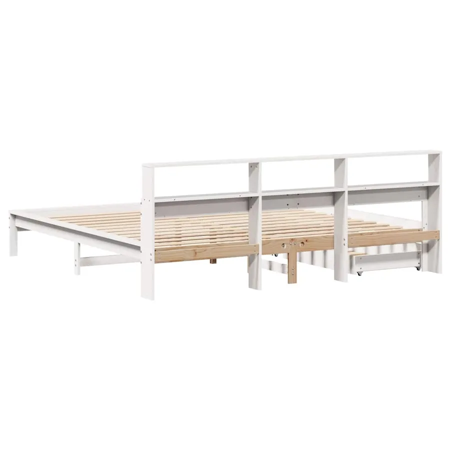 Lit bibliothèque sans matelas blanc 200x200 cm bois pin massif - 6