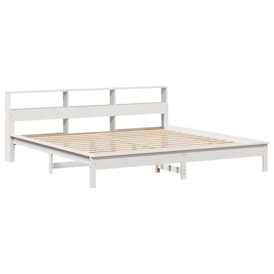 Lit bibliothèque sans matelas blanc 200x200 cm bois pin massif - 7