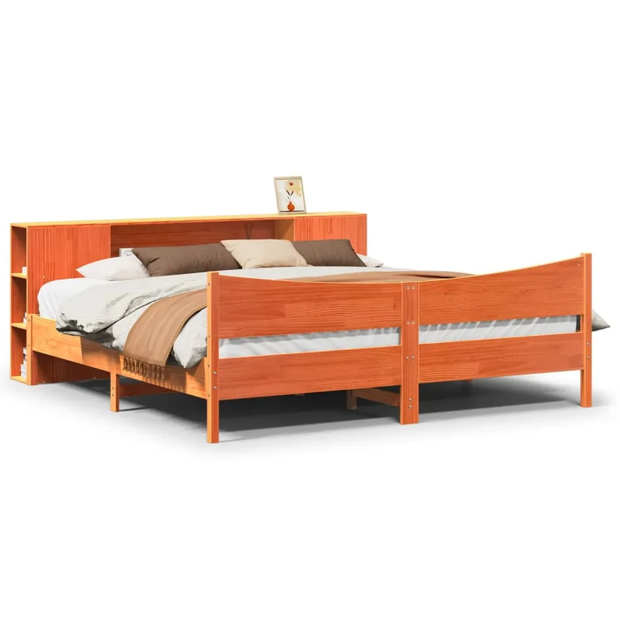 Cadre de lit sans matelas cire marron 200x200cm bois pin massif - 2