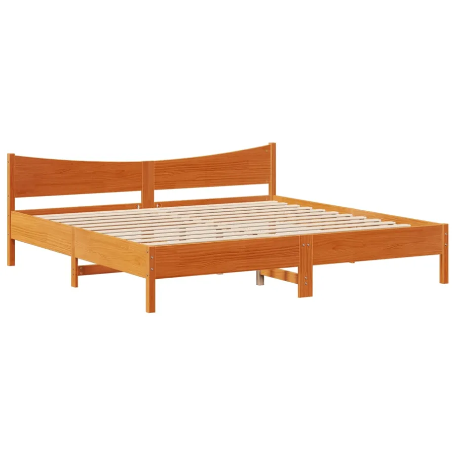 Cadre de lit sans matelas cire marron 200x200cm bois pin massif - 5