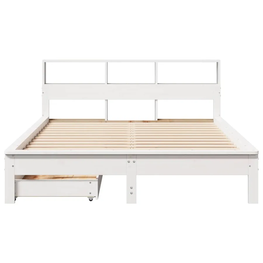 Lit bibliothèque sans matelas blanc 140x190 cm bois pin massif - 4