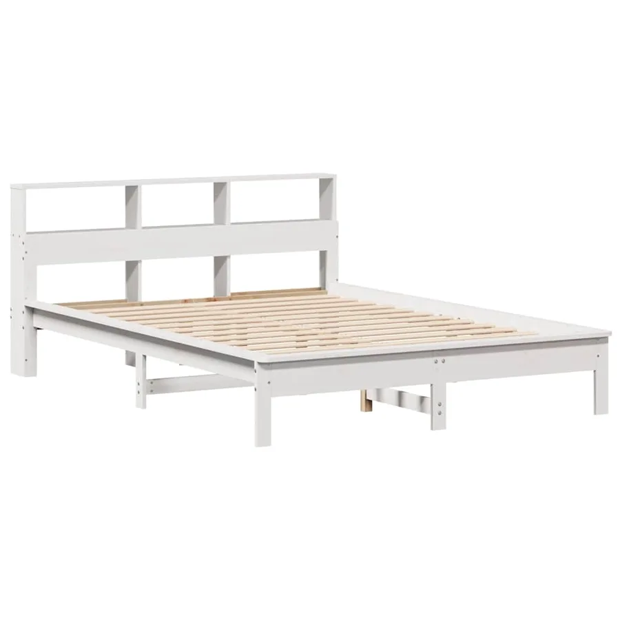 Lit bibliothèque sans matelas blanc 140x190 cm bois pin massif - 7