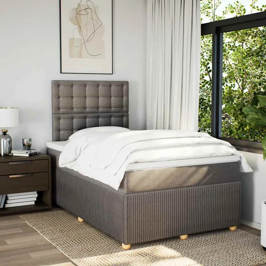 Sommier à lattes de lit avec matelas taupe 120x190 cm tissu - 3
