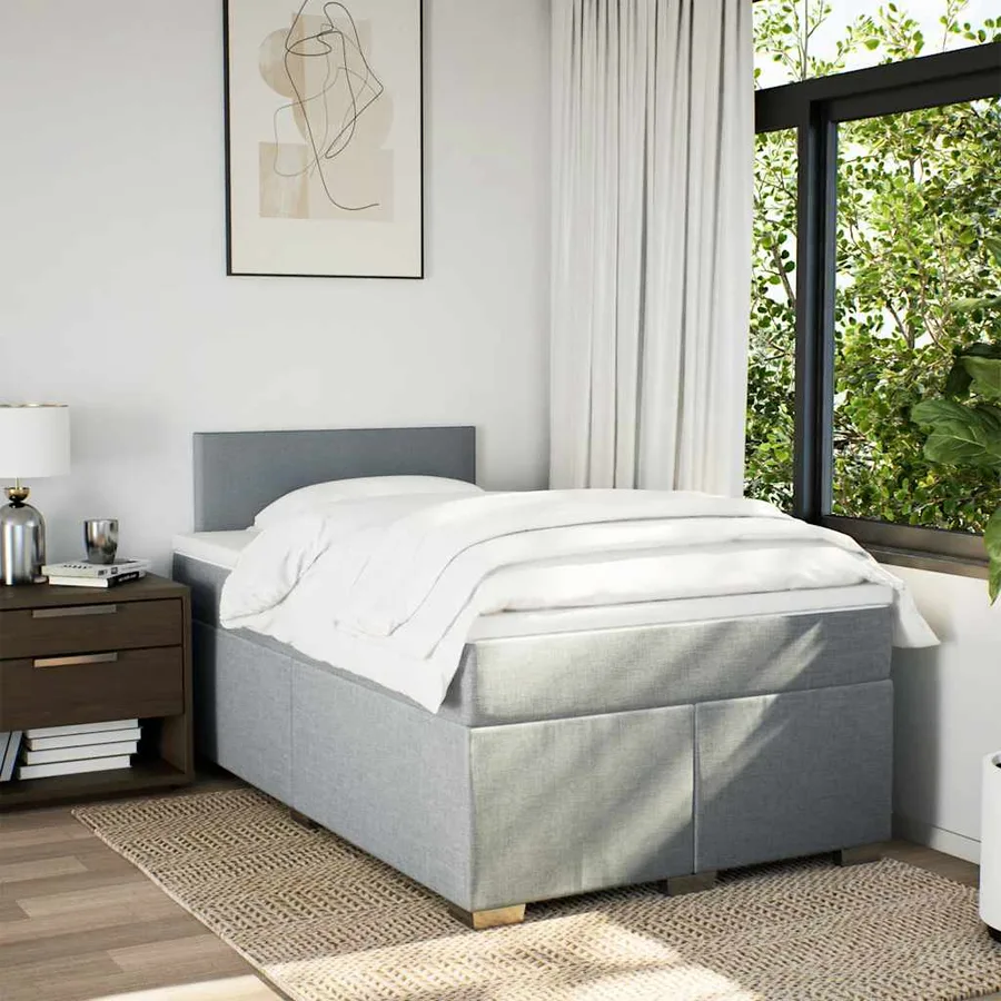 Sommier à lattes de lit et matelas gris clair 120x190 cm tissu - 3