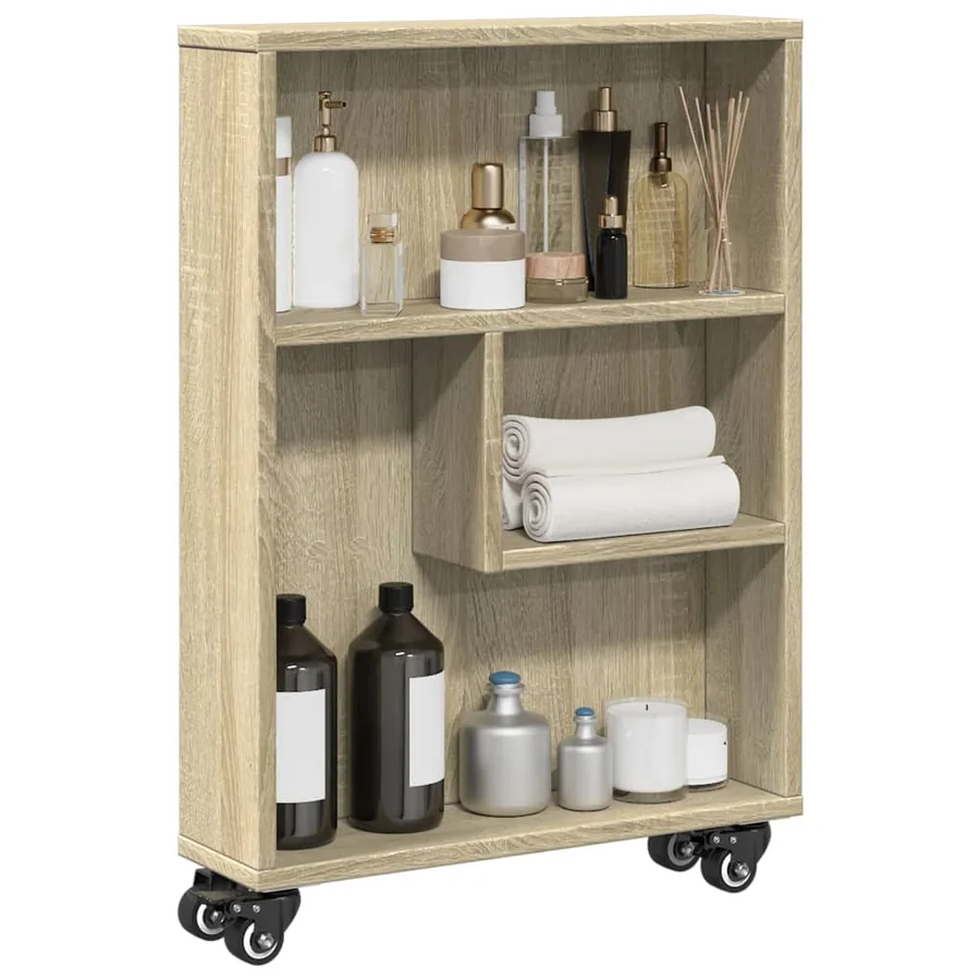 Chariot de rangement étroit Chêne Sonoma 48 x 13 x 68 cm Bois d'ingénierie