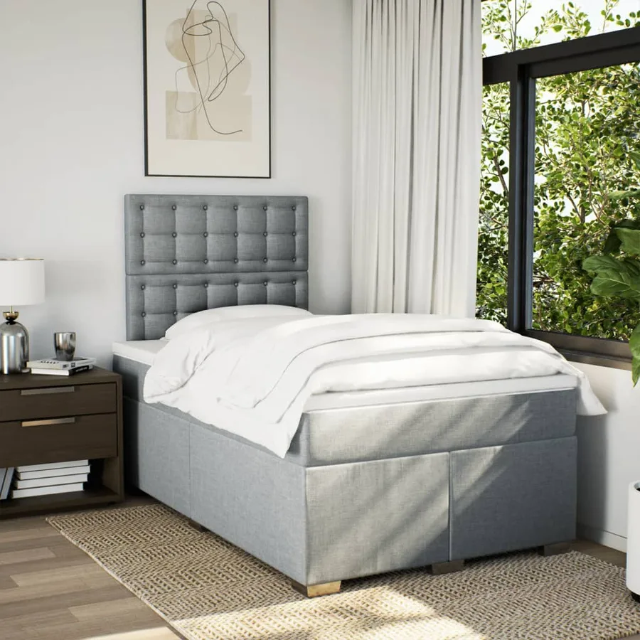 Sommier à lattes de lit et matelas gris clair 120x190 cm tissu - 4