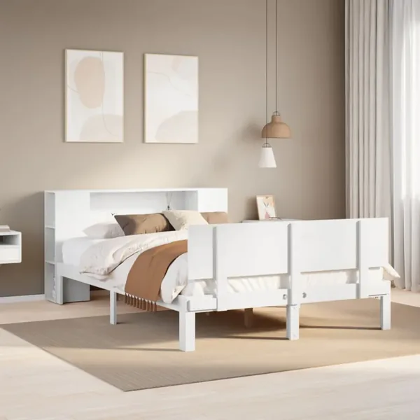 Lit bibliothèque sans matelas blanc 120x200 cm bois pin massif