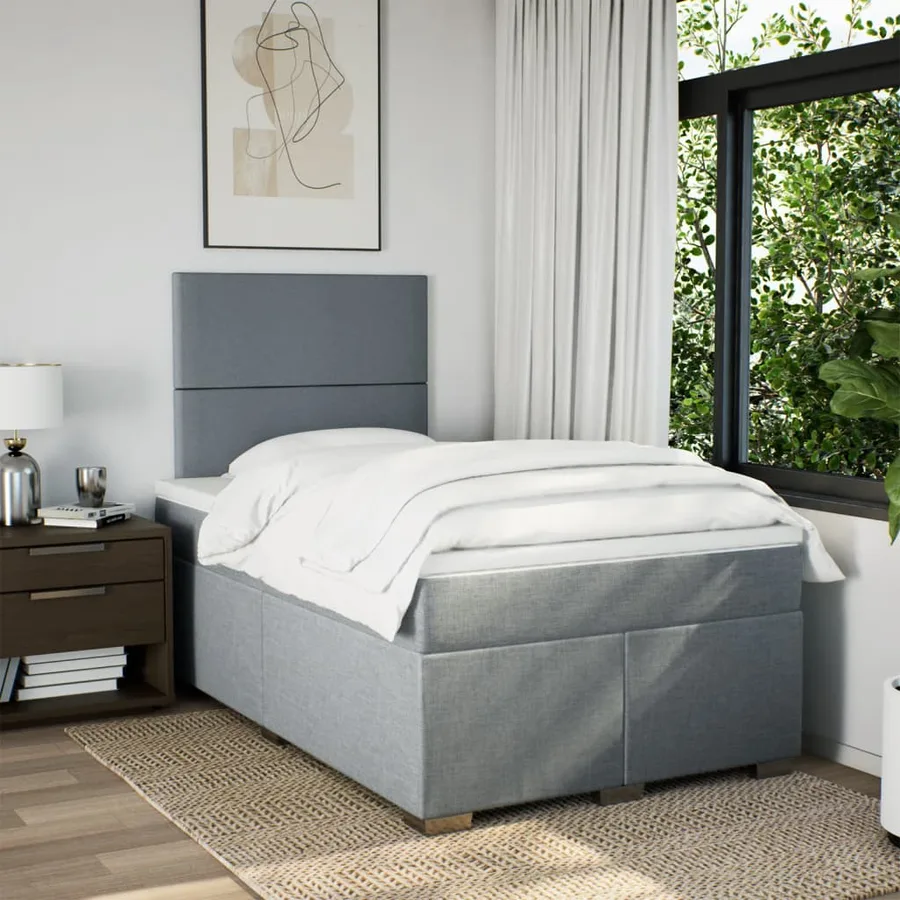 Sommier à lattes de lit et matelas gris clair 120x190 cm tissu - 4