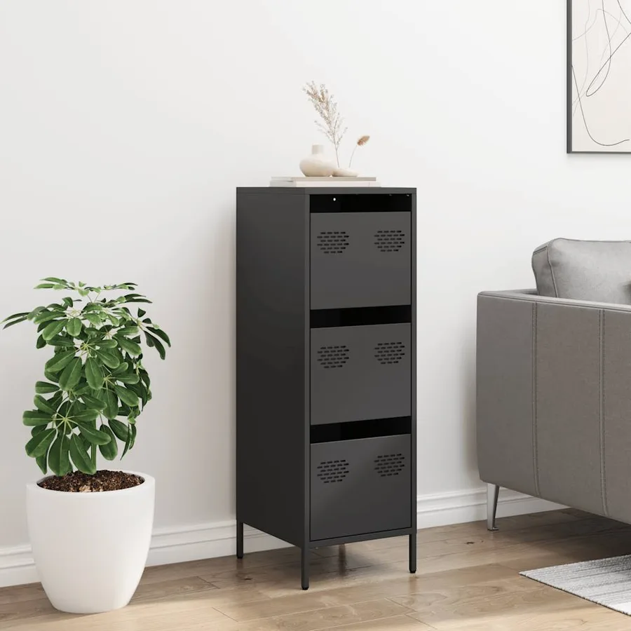 Buffet haut noir 39x35x103,5 cm acier - 3