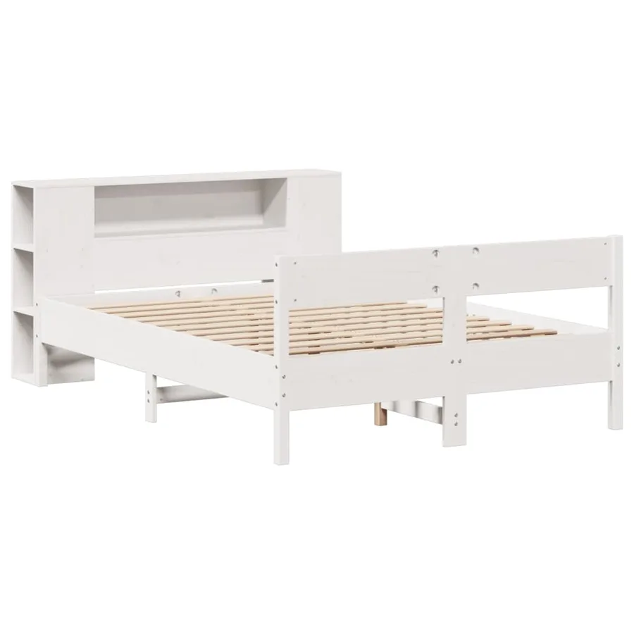 Lit bibliothèque sans matelas blanc 120x190 cm bois pin massif - 3