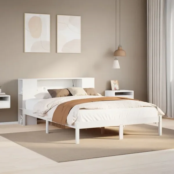 Lit bibliothèque sans matelas blanc 150x200 cm bois pin massif