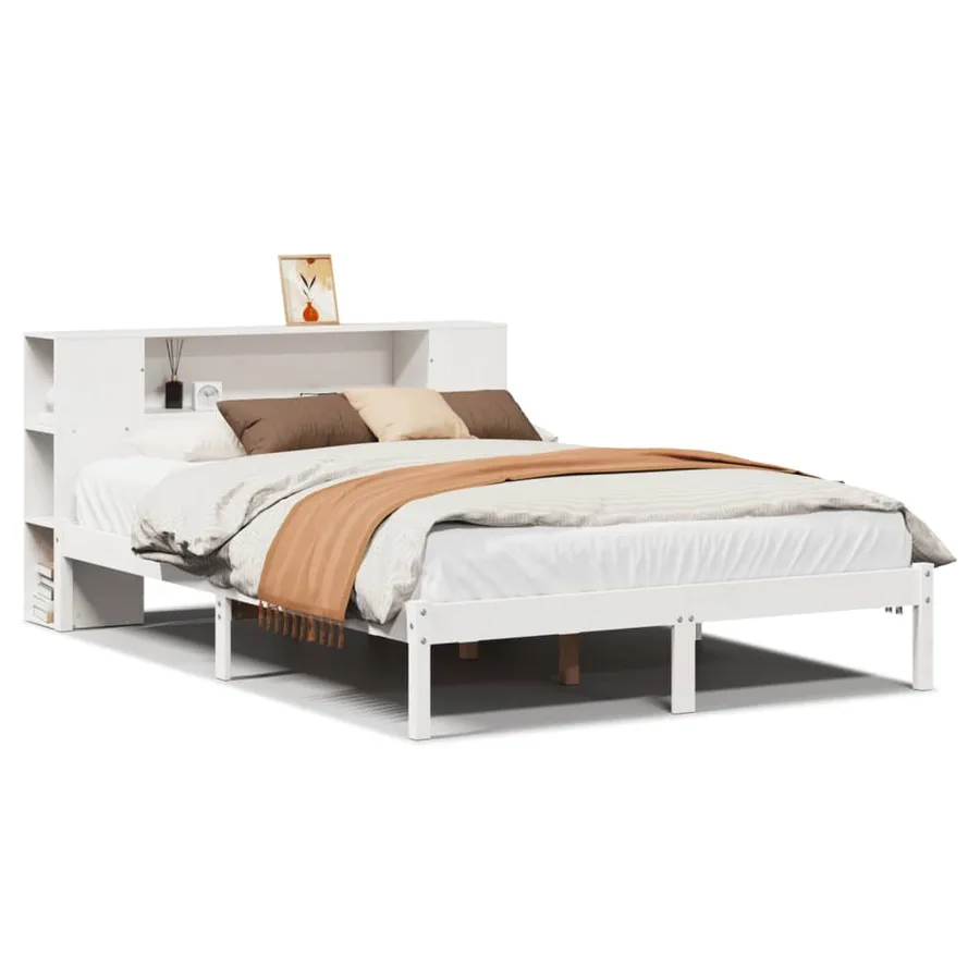 Lit bibliothèque sans matelas blanc 150x200 cm bois pin massif - 2