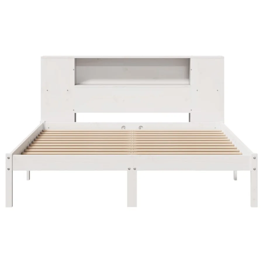 Lit bibliothèque sans matelas blanc 150x200 cm bois pin massif - 4