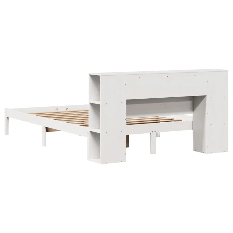 Lit bibliothèque sans matelas blanc 150x200 cm bois pin massif - 8