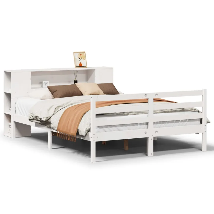 Lit bibliothèque sans matelas blanc 150x200 cm bois pin massif - 2